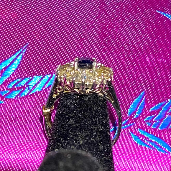 Synthetic Blue Sapphire and Cubic Zirconia Ring - Picture 3 of 5